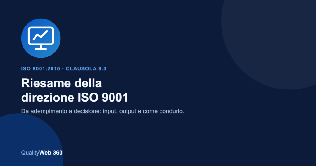 Riesame della direzione ISO 9001: icona monitor con tendenza su sfondo blu