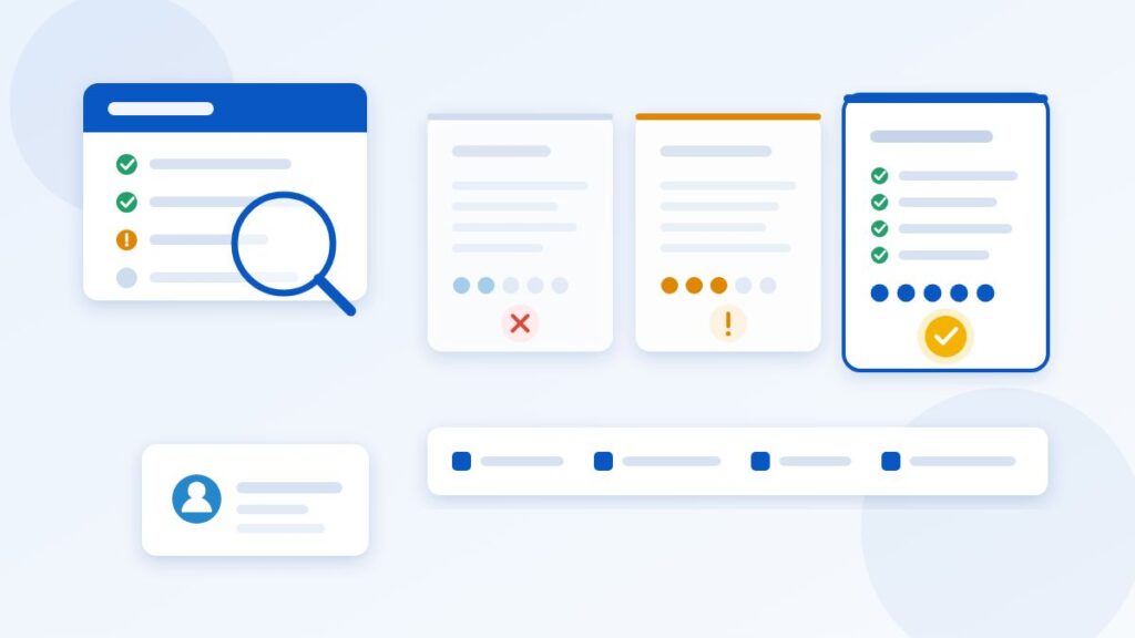 Software de gestión de calidad: tres opciones evaluadas con puntuación sobre una tabla de criterios, una descartada y una seleccionada